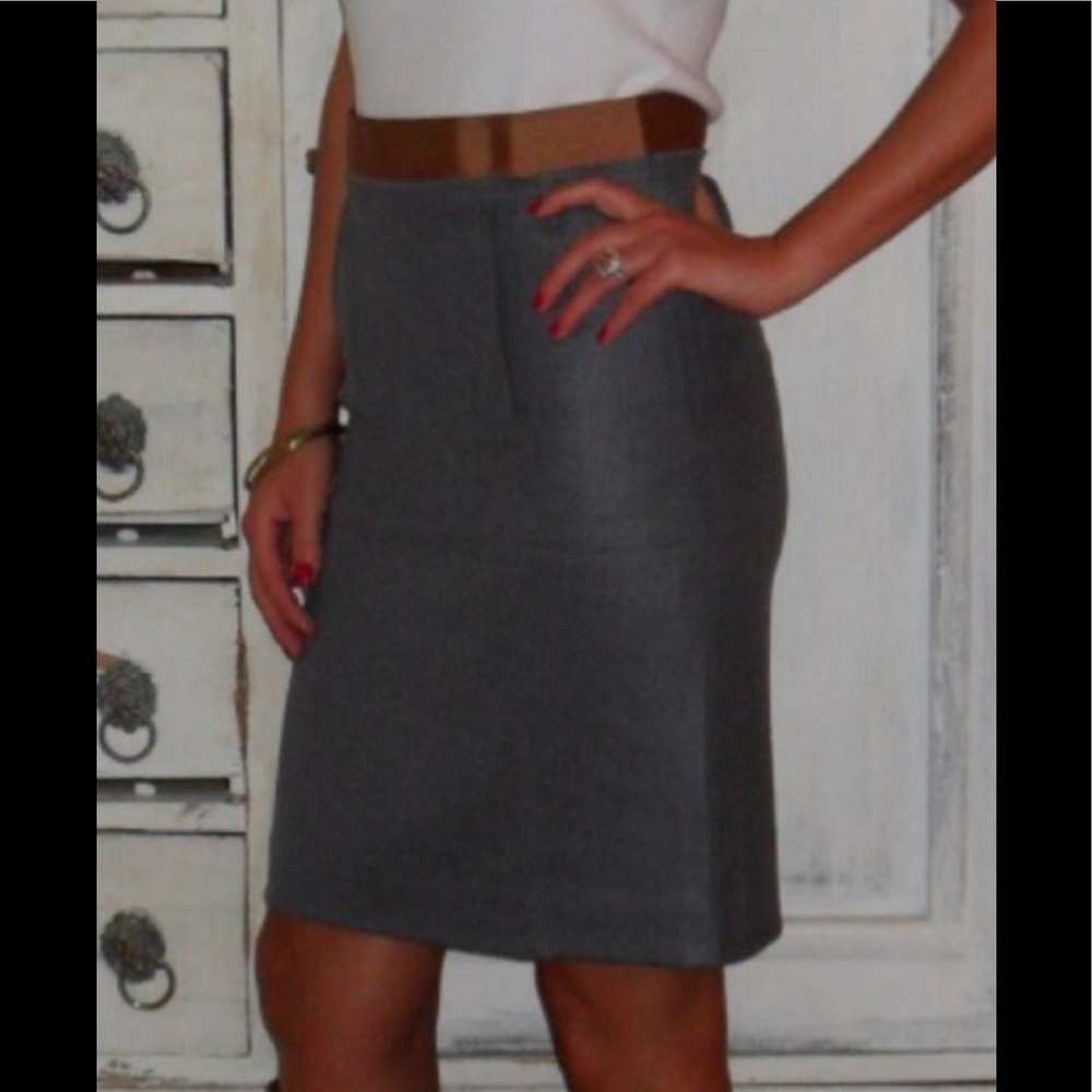 90s Look LOFT Ann Taylor Wool Classic Pencil Skirt Grosgrain Ribbon Trim